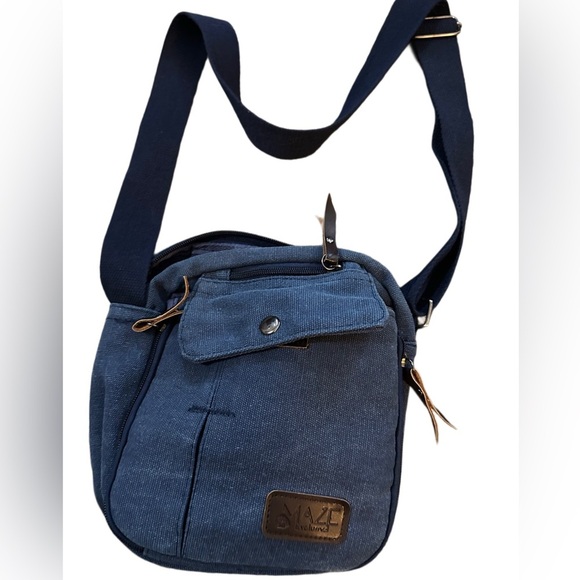 MAZE Exclusive Handbags - Maze Exclusive Blue Denim Canvas Crossbody Bag with Adjustable Strap